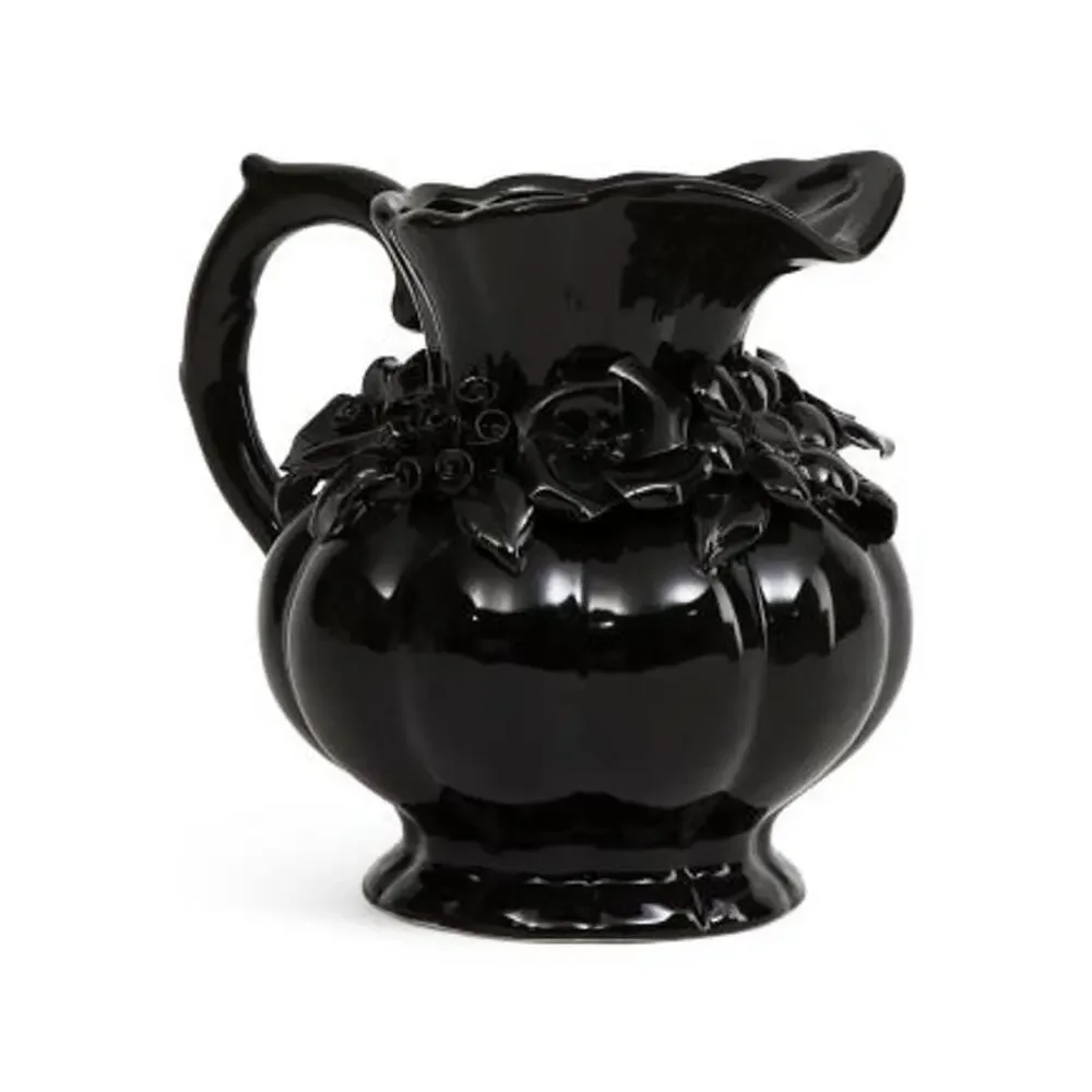 Potter's Studio Black Floral Ceramic Pitcher w/ Embossed Roses 7